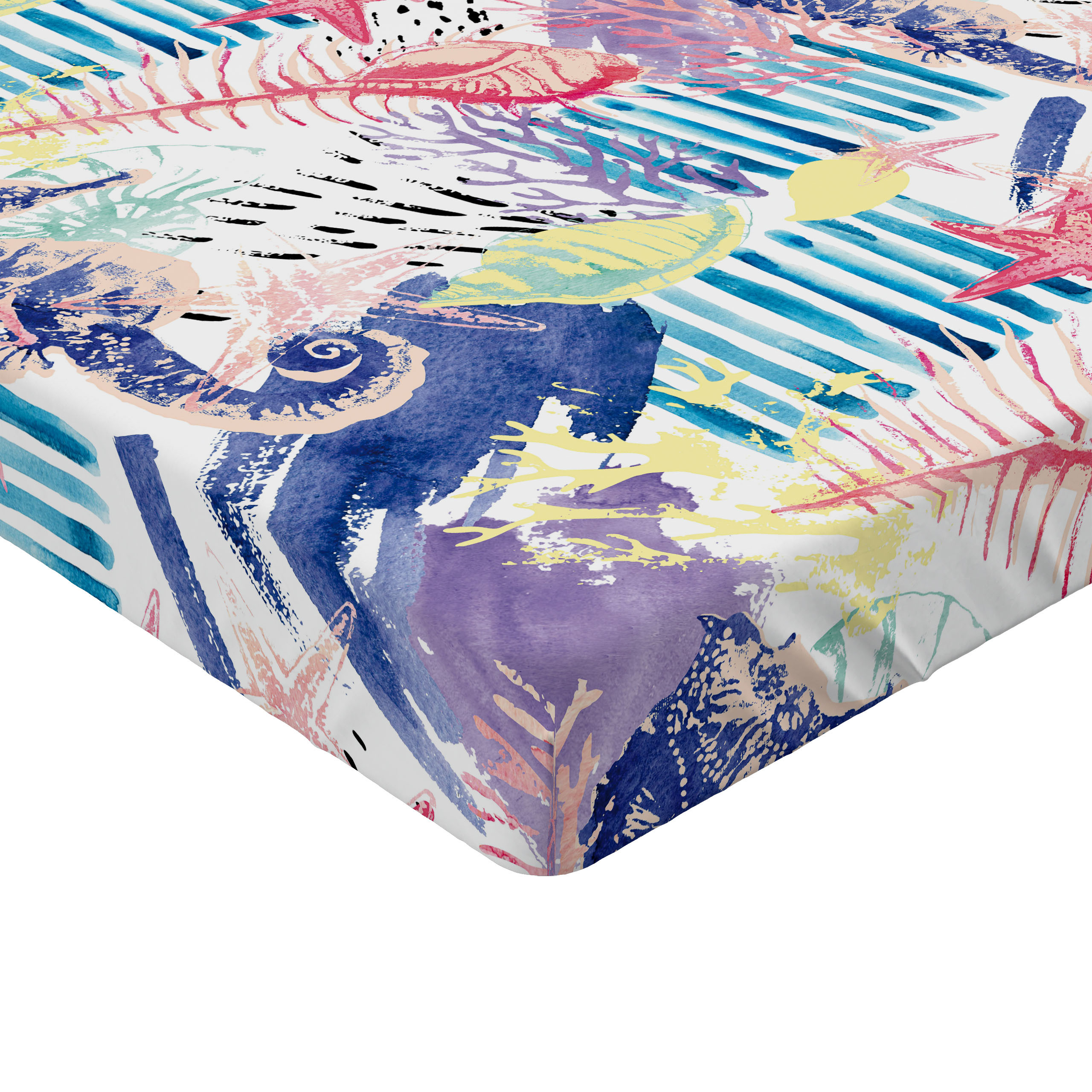 Ambesonne Seahorse Fitted Sheet ＆ Pillow Sham Set, Tropical Underwater Theme with Continuous Doodle Seahorses Print, Decorative Printed 6 Pie並行輸入 Ambesonne Underwater Fitted Sheet, Shell Crabs Seahorse, Full Size