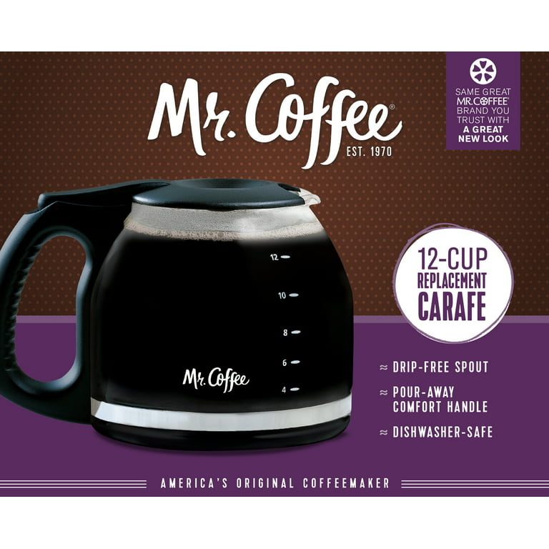 12-Cup Replacement Coffee Carafe Compatible with Mr. Coffee Coffee maker  Pot, Replace Part# PLD12 PLD12-RB Series, Black Handle