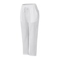 thumbnail image 6 of IDALL Wide Leg Pants Woman Lounge Pants Women High Waist Pants Drawstring Capri Pants With Pockets Wide Leg Cropped Pants For Women Beach Pants Baggy Pants White M, 6 of 7