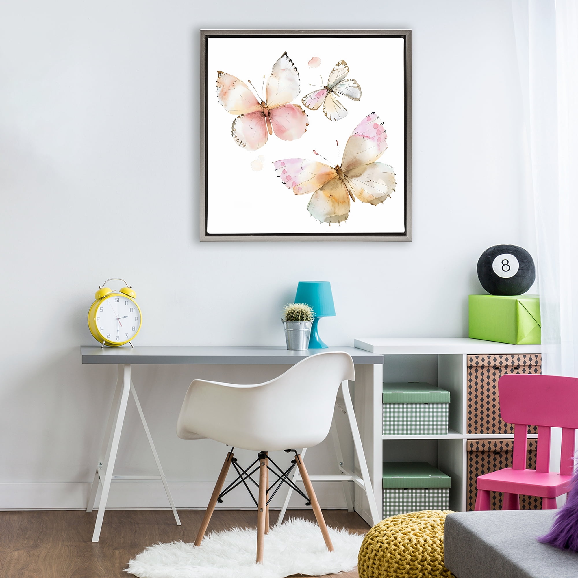 Stupell Industries Pink Watercolor Butterfly Trio Gray Framed Floater Canvas Wall Art, design by Creative Studio