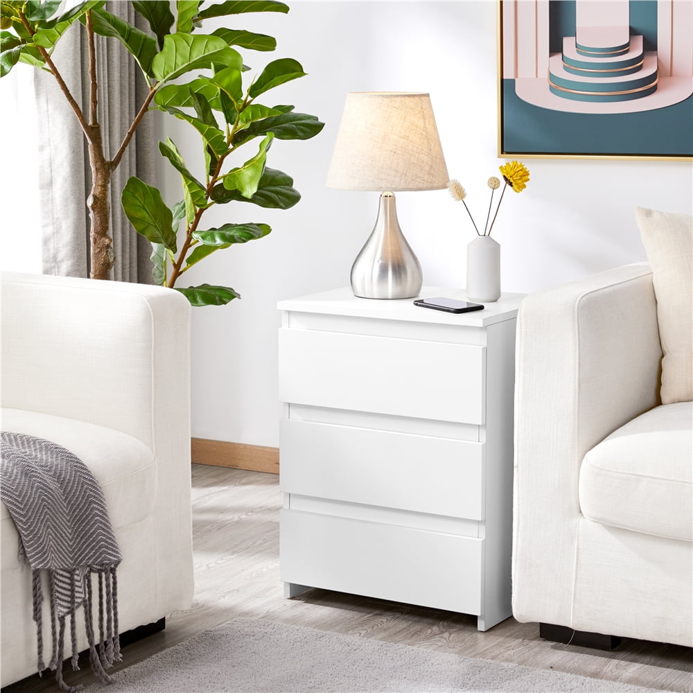 Yaheetech Vertical Wooden Nightstand with 3 Drawers for Bedroom, White