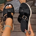 thumbnail image 5 of Samdudou Casual Sandals for Women Summer Open Toe Slip On Slides Woven Raffia Strap Texture Metal Buckle Detail Outdoor Walking Shoes Chic Beach Vacation Slippers Ladies, 5 of 9