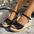 thumbnail image 3 of Women's Espadrilles Platform Wedge Sandals Beach Summer Linen Open Toe Ankle Strap Dress Sandals, 3 of 6