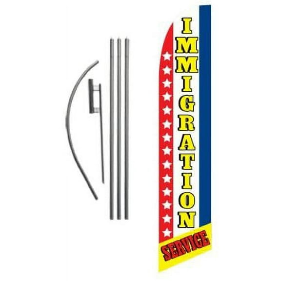 Immigration Service 15ft Feather Banner Swooper Flag Kit - INCLUDES 15FT POLE KIT w/GROUND SPIKE