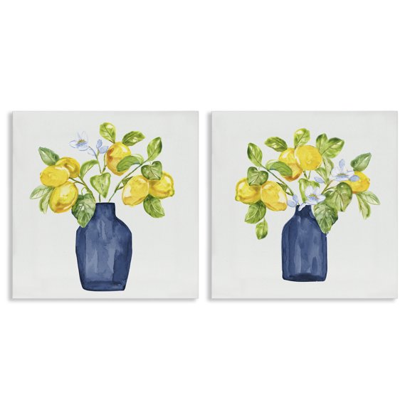 Stupell Industries Lemon Branches in Vases Food & Beverage Painting Wrapped Canvas Art Print Wall Art, 17 x 17, Set of 2