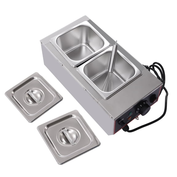 Wildnix Electric Chocolate Melting Pot with Two Pots, Adjustable Temperature 30-85℃, 6L Capacity for Commercial or Home Use, Stainless Steel