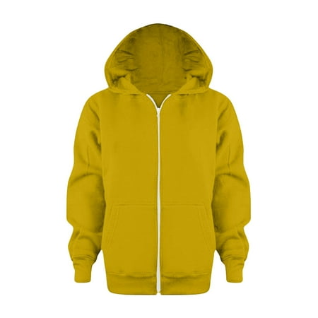 Wangmeiwg Boys Hooded Zip Up Sweatshirt Solid Color Long Sleeve Jacket Top Outerwear Casual Kids Coat 3-4 Years Yellow