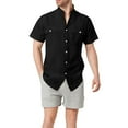 thumbnail image 7 of Coorders Men’s & Big Men’s George Linen Crew Neck Button Down Shirts with Double Pocket, Black, L, 7 of 7