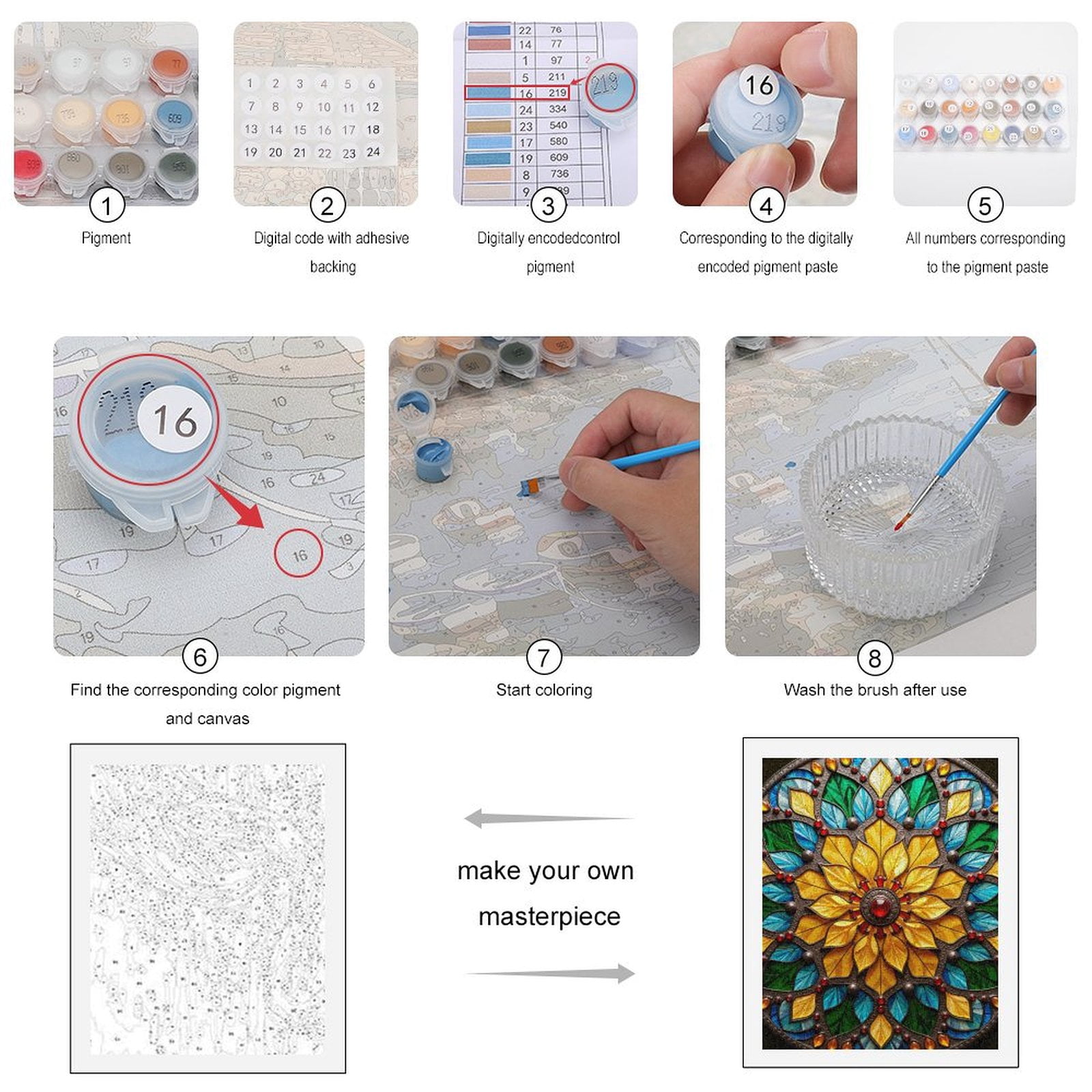 Paint By Numbers Kit for Adults Beginner - DIY Stained Glass Mandala Art Canvas Painting Kits for Adults, Frameless Paint By Number for Adults for Home Wall Decor 16x20 Inch