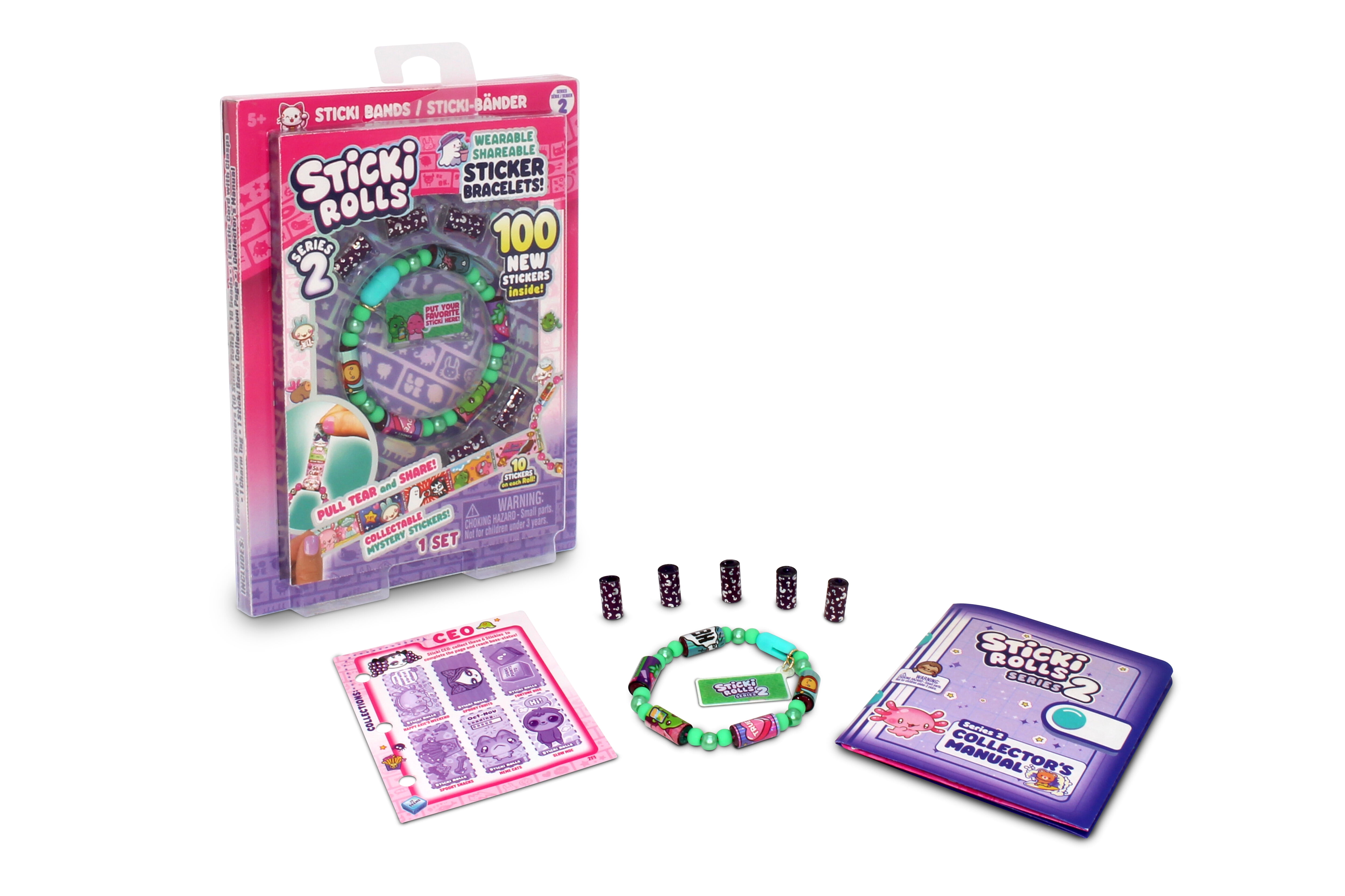 Sticki Rolls Sticki Bands - Wearable & Shareable Sticker Bracelet -100 Mini Stickers - 5 Mystery Sticki Rolls - 1000+ Stickers to Discover