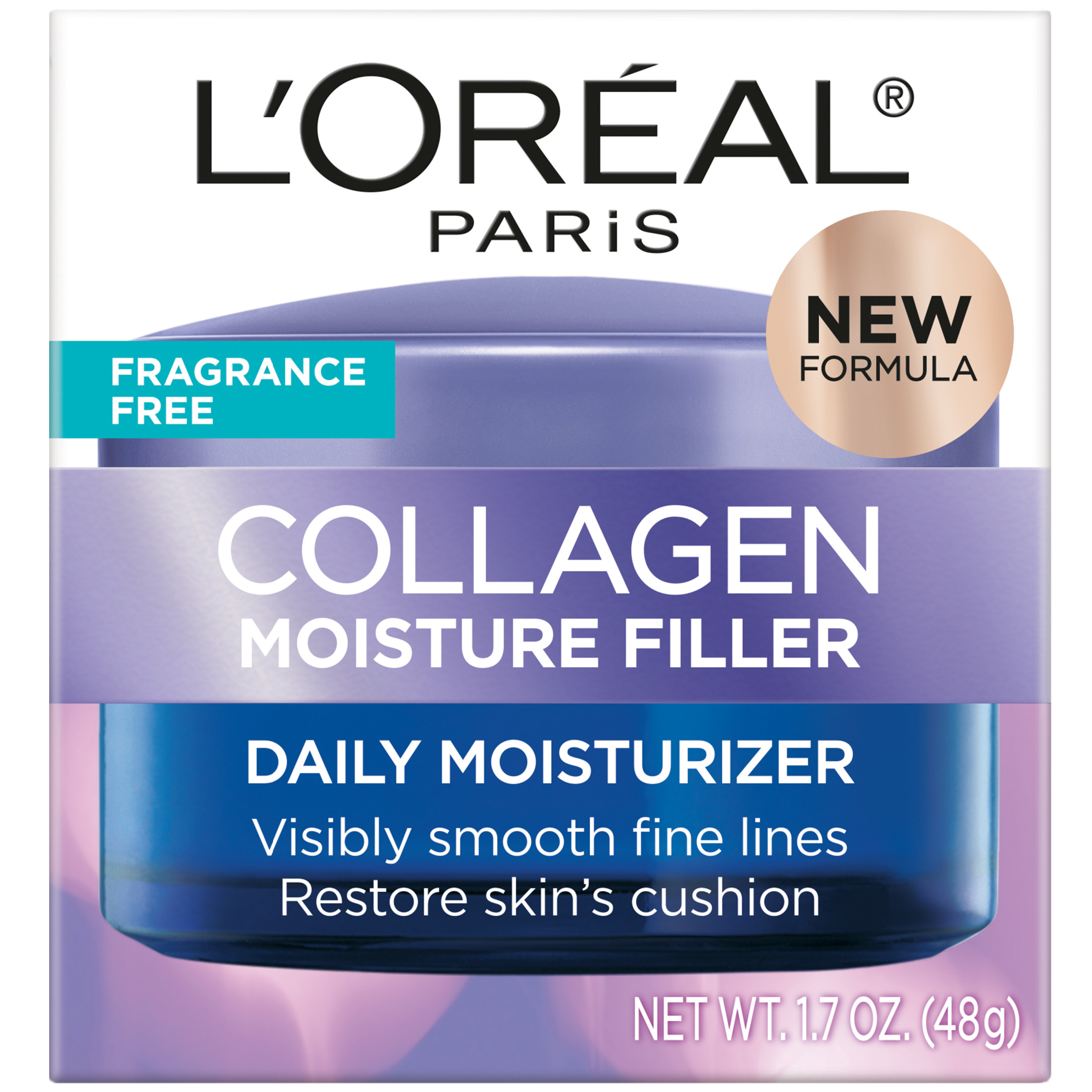 L'Oreal Paris Collagen Moisture Filler Face Cream, Anti-Aging Face Moisturizer, Non-Greasy Skin Care Formula Fragrance Free, 1.7oz