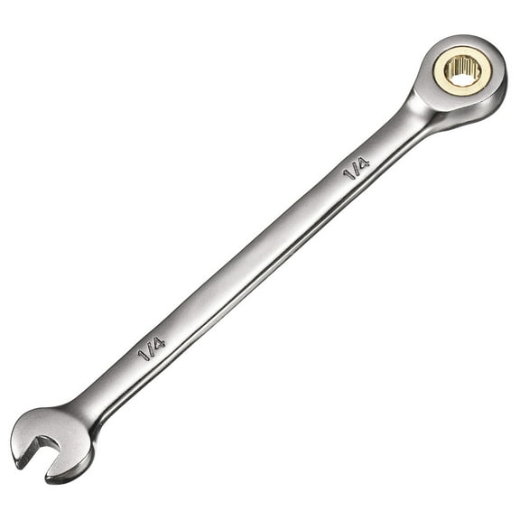 Uxcell Ratcheting Wrench 1/4" 12-Point 72-Teeth Ratchet Box End and 1/4" Open End Cr-V Steel Black Nickel Electroplating Combination Wrench for Home Auto Repair Machine Maintenance