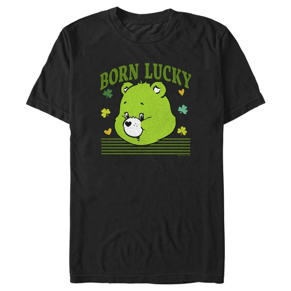 Men's Care Bears St. Patrick's Day Good Luck Bear Born Lucky  Graphic Tee Black Medium