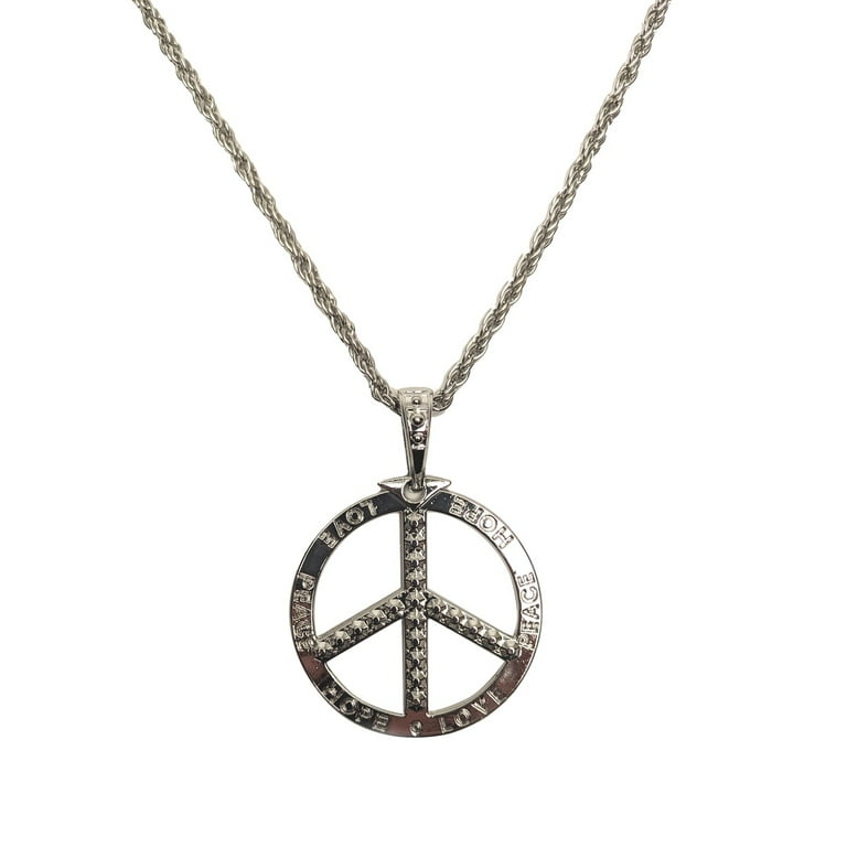 Large Silver Pendant Peace Sign Necklace 70's Costume Jewelry Hippie Accessories Large Silver Pendant Peace Sign Necklace 70's Costume Jewelry Hippie Accessories