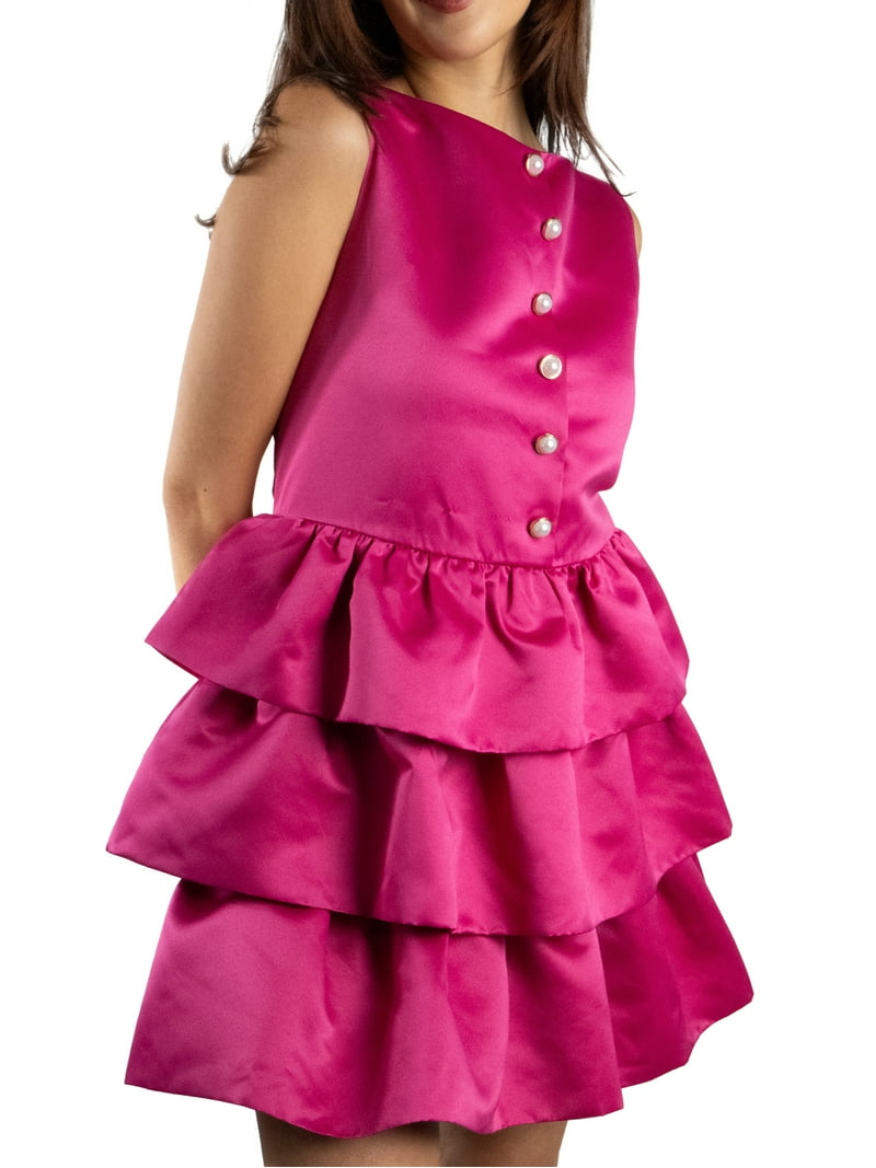 Jess by Meiko Women's Dress Sleeveless Fit and Flare Tiered Button Decor Mini Dress XS Fuchsia Pink Jess by Meiko Women's Dress Sleeveless Fit and Flare Tiered Button Decor Mini Dress XS Fuchsia Pink