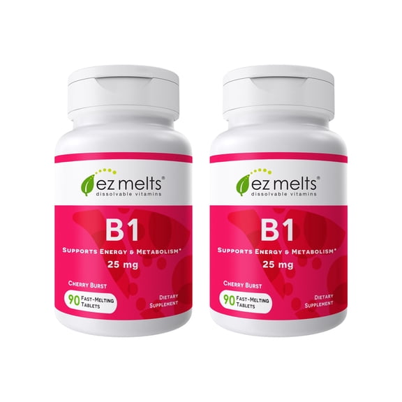 EZ Melts Dissolvable Vitamin B1 25 mg, Sugar-Free, 45-Day Supply - 2 Pack