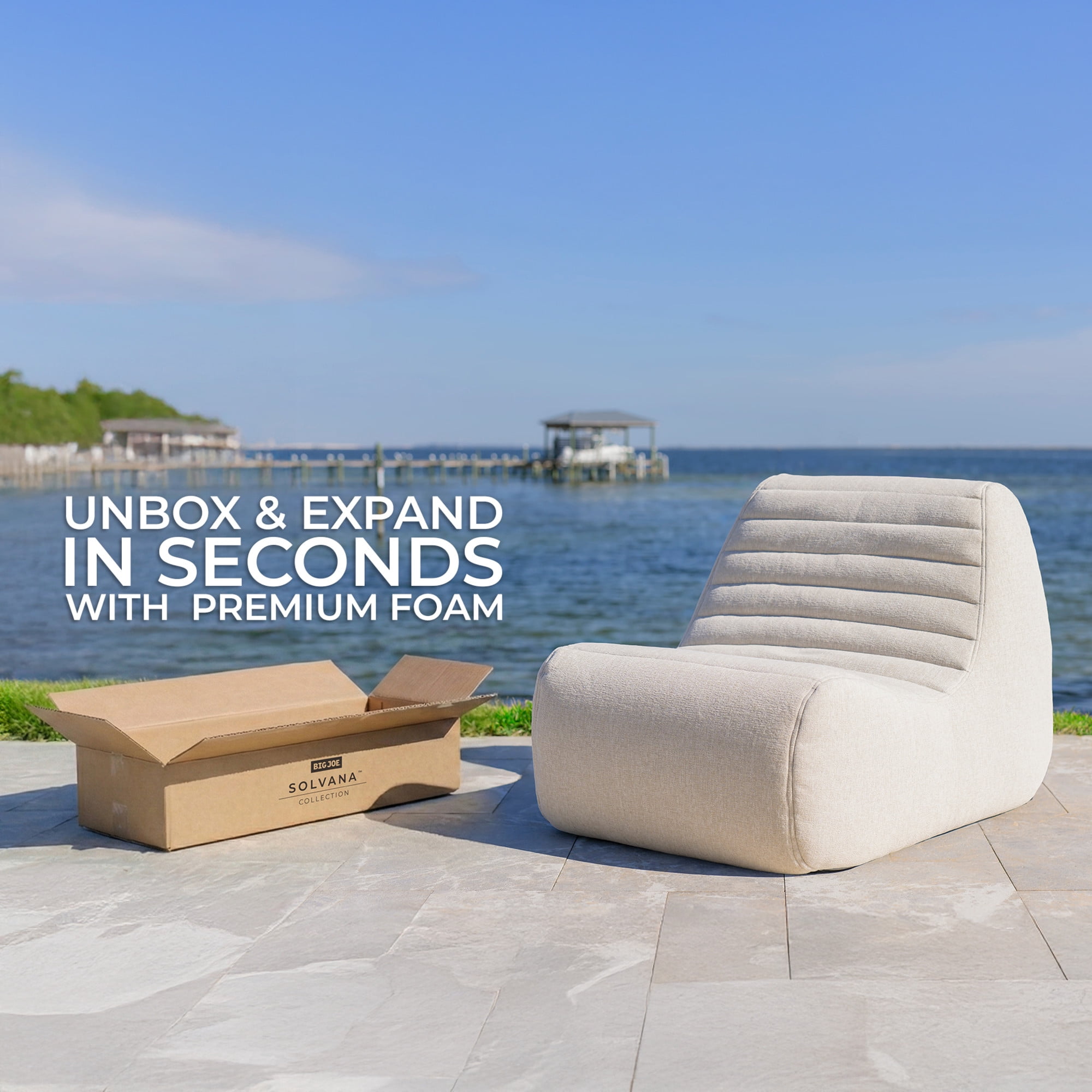 Big Joe Solvana Outdoor Sectional, 7 Piece Patio Furniture Set, Performance Linen Weather-Resistant Fabric Sofa, Sunlit Cream