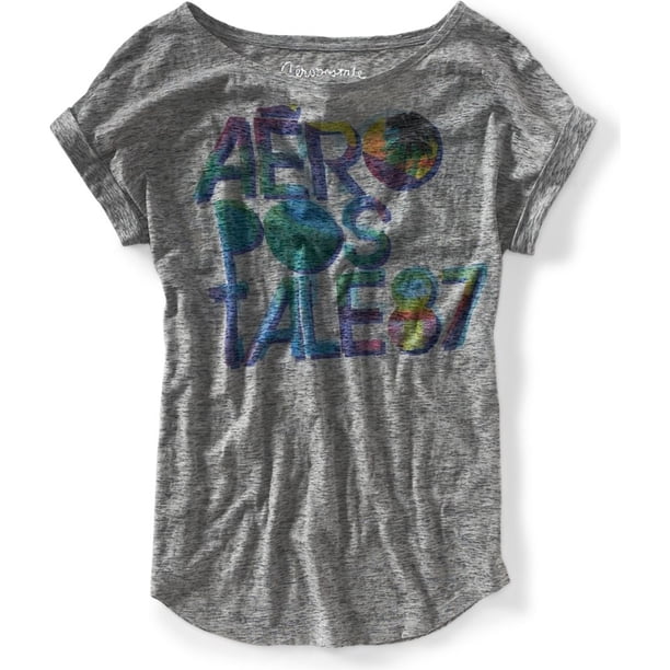 Aeropostale Palm Circle Banded Graphic playera para mujer, gris, grande Aeropostale Camiseta gráfica