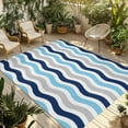 thumbnail image 2 of Outdoor Rug 4x6 ft Geometric Striped Pattern Waterproof Outdoor Patio Rug Mat Non Slip Outside Area Rugs Carpet for RV,Camping,Porch,Deck,Pool,Balconybackyard,Navy Blue Grey White Wave Pattern, 2 of 9