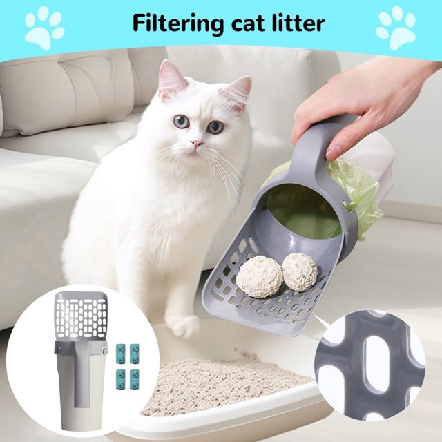 BKER Cat Litter With 60 Count Bags Integrated Detachable Litter Shovel With Waste Container Large Portable Cat With Holder Kitty Poop & Easy Storage Caddy