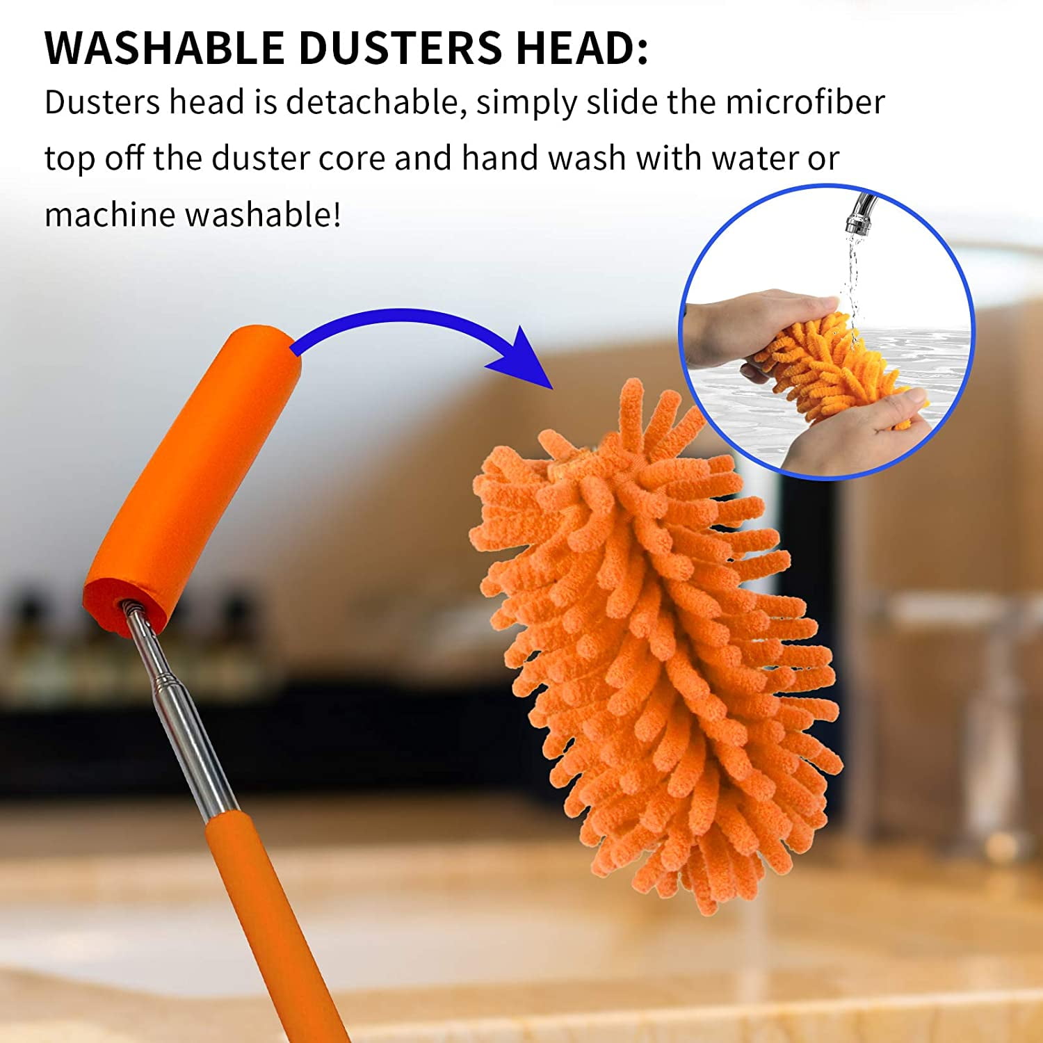 Microfiber Duster for Cleaning, Hand Washable Dusters, Extendable