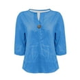 thumbnail image 4 of Blue Tshirts for Women Linen Shirt for Women Summer Cotton and Linen V Neck 3/4 Sleeve Top Loose Holiday Beach Shirt Tunic Top Womens Shirts, 4 of 6