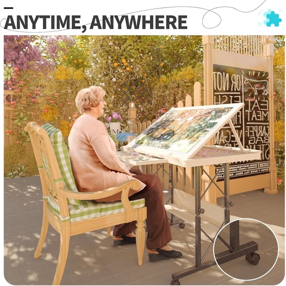 BlueWood easygo Jigsaw Puzzle Table 1500-Piece Capacity Adjustable Tilting Angles Height Customization Ergonomic Wood Beige