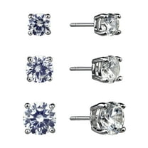 Brilliance Fine Jewelry Women's Simulated Diamond Trio Round Earring Set in Sterling Silver
