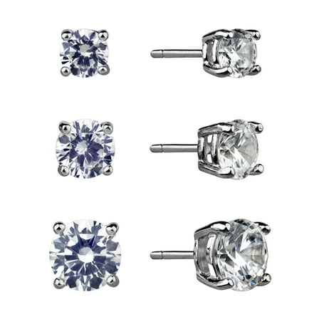 Brilliance Fine Jewelry Women's Simulated Diamond Trio Round Earring Set in Sterling Silver