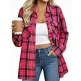 thumbnail image 4 of Womens Plaid Shirt Fall Fashion Casual Dressy Shacket Lightweight Long Sleeve Shirts with Pockets Hot Pink S, 4 of 6