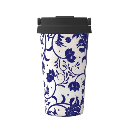 Hirioo Blue And White Porcelain Pattern for Coffee Travel Mug Insulated Coffee Mug with Lid