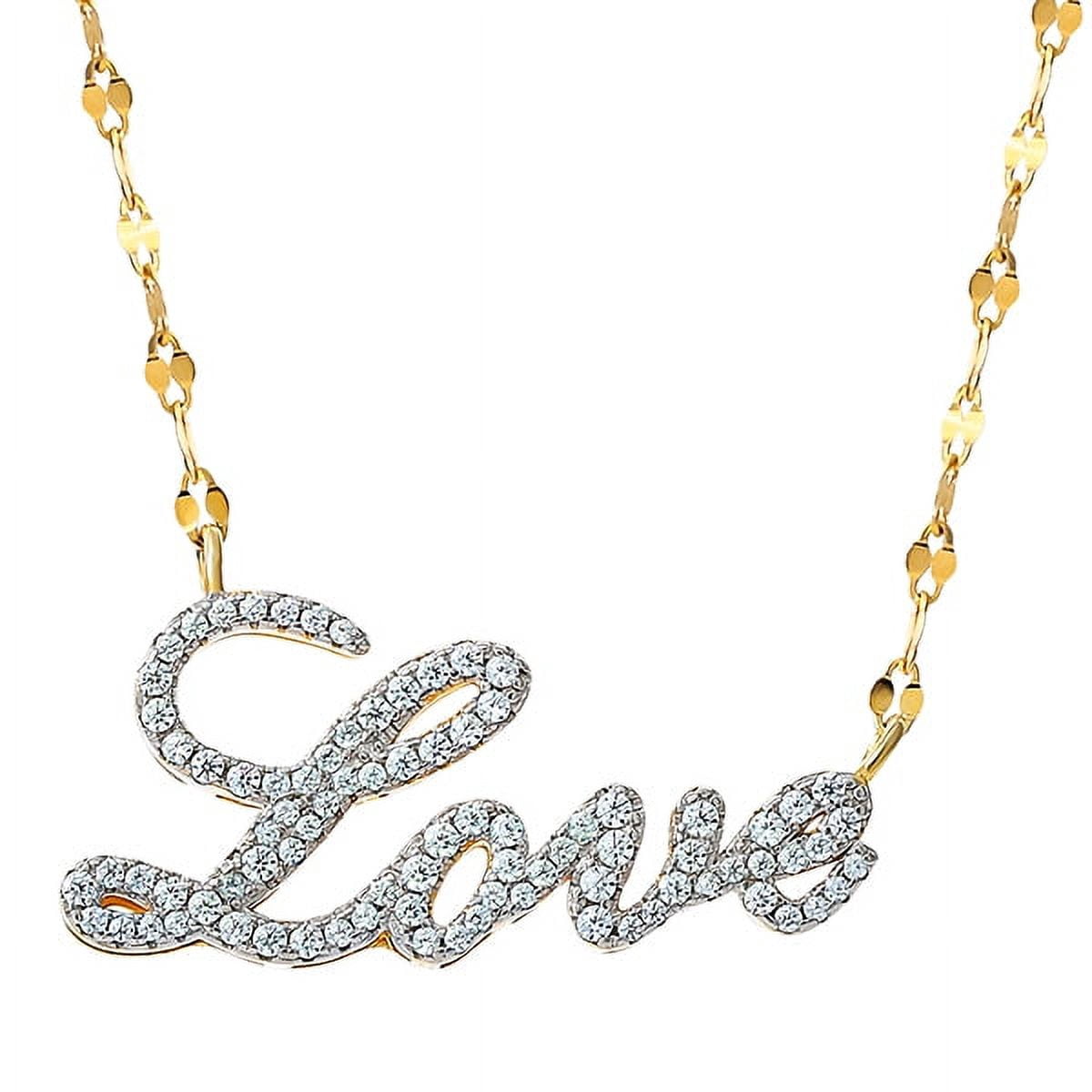 Brilliance Fine Jewelry, Women's Sterling Silver, 14kt Gold Plated Diamond Love Necklace, 18" Chain