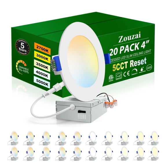 Luminaria zouzai, paquete de 20, LED ultradelgado regulable de 4"