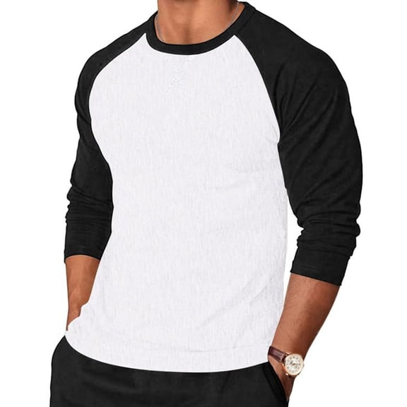 cfhntfmh Men's Long Sleeve Shirts Color Block Graphic Muscle Tshirt Crew Neck Classic Tee Tops Big and Tall Workout Shirt