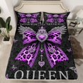 thumbnail image 2 of Homewish Purple Fashion Bowknot Queen Sheet Sets for Kids, Hippie Bohemian Damask Flat Sheet, Vintage Style Queen Fitted Sheet, Ultra Soft Bedroom Decor, 4pcs, 2 of 7