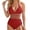 Wine, variant on Women's Tummy Control One Piece Swimsuits V Neck Mesh Monokini Swimwear Bathing Suit Plus Size Dark Green XXL