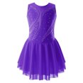 thumbnail image 3 of iEFiEL Girls Sparkle Rhinestone Figure Ice Skating Leotard Youth Dance Dress Juniors Gymnastics Skirted Leotard Purple 14, 3 of 7