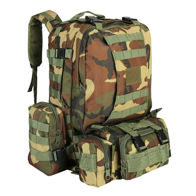 55L Military Tactical Backpack Waterproof for Men Hiking Hunting Rucksack Travel Bag , Jungle Camo
