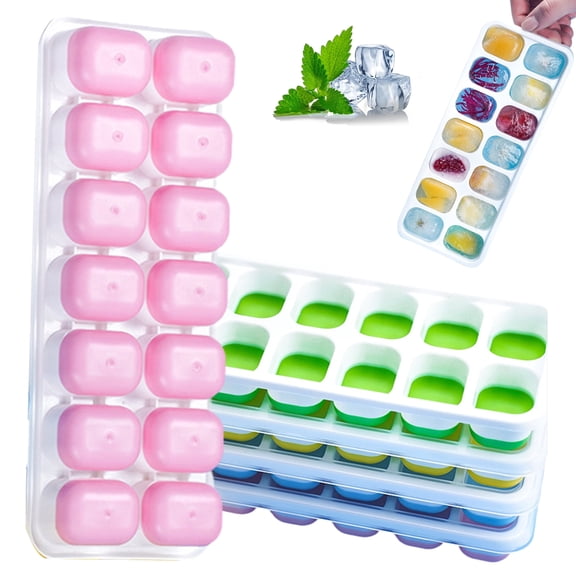 4 Pack Silicone Ice Cube Trays with Lids - Mini 14 Cubes per Tray, Freezer-Safe Molds for Cocktails
