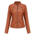 thumbnail image 3 of Cutuoiiu Leather Jackets for Women Slim Fit Short Motorcycle Belt Jacket Coat Gifts, 3 of 8