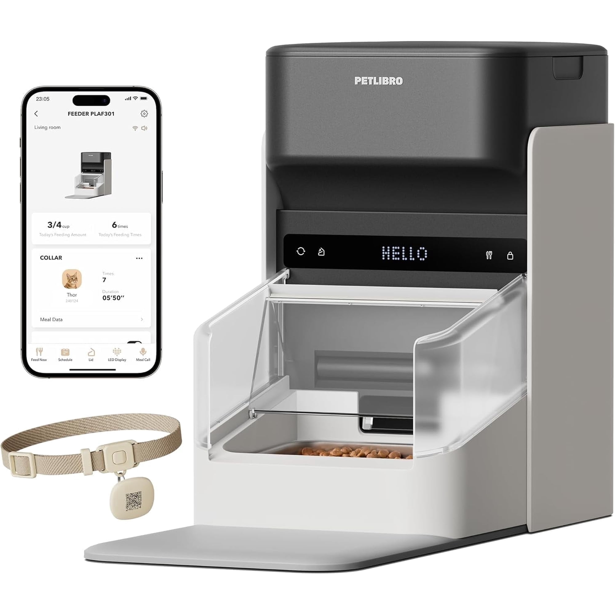 PETLIBRO RFID Automatic Cat Feeder, Collar Sensor-Activated Personalized Meals, Cats Recognition & Diet Tracking for Multi-Pet Homes and Different Diets, 5G&2.4G Wi-Fi Programmable Cat Food Dispenser