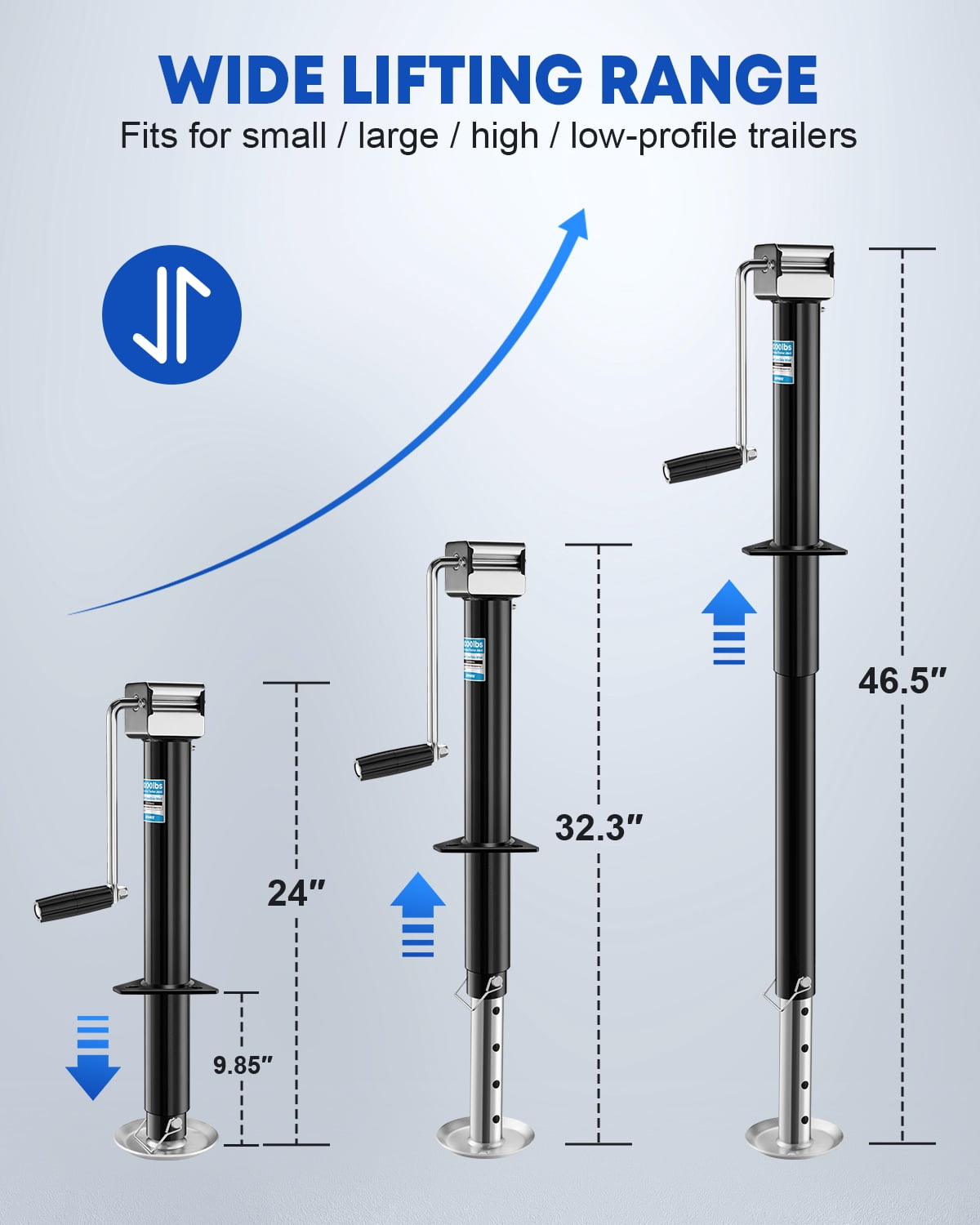 Kohree 5000lb A-Frame Trailer Jack, Trailer Stand with Handle & Rectangular Base, 15-inch Vertical Lift for RVs, Horse, Utility, and Yacht Trailers