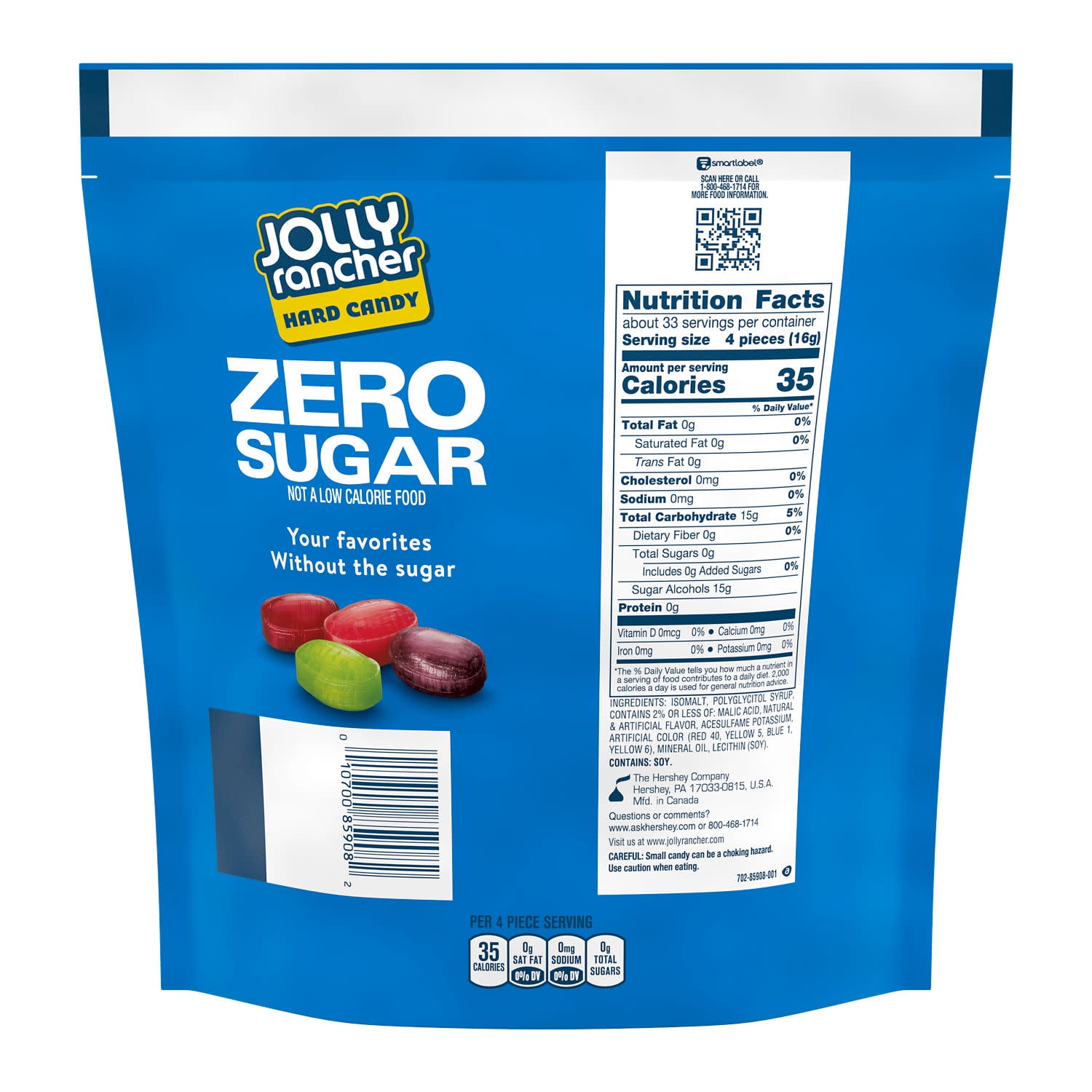 (3 pack) Jolly Rancher Zero Sugar Assorted Fruit Flavored Hard Candy, Bag 18.5 oz