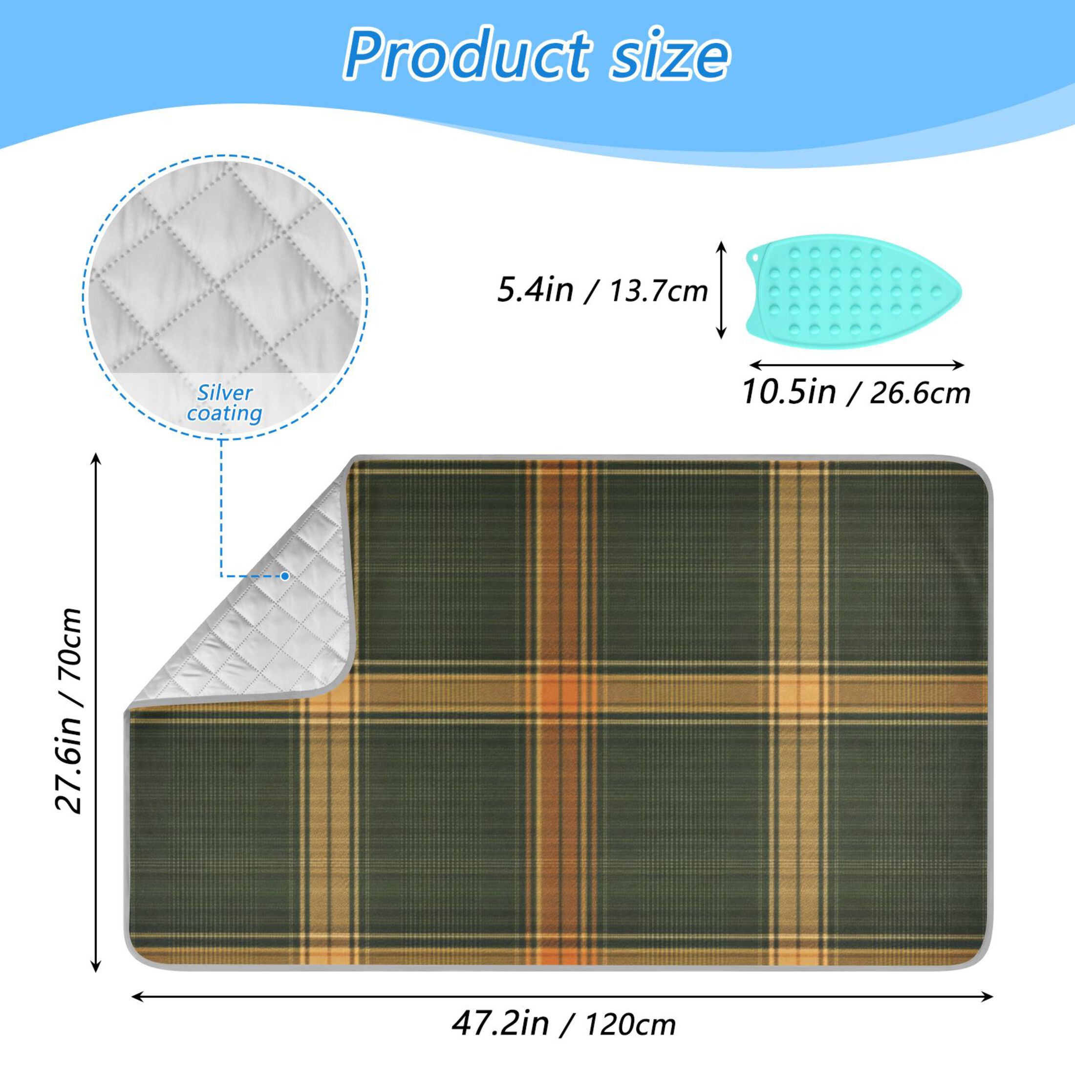 Green and Orange Plaids Ironing Mat Blanket Portable Travel Ironing Pad Heat Resistant Pad 47.2" x 27.6”