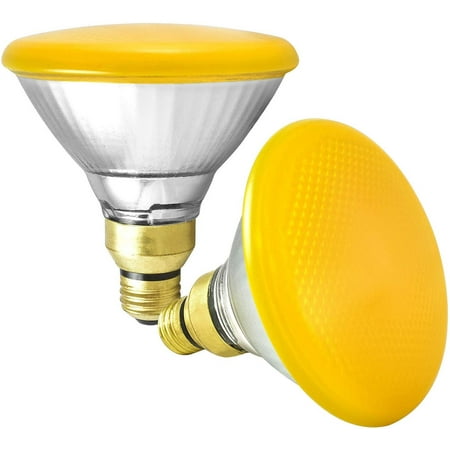 Par38 Bullet Flood - GE 85 Watt Halogen PAR38 Outdoor Flood Light Bulbs, Yellow Light Bulb, Glass, 120V, Wet Rated, E26 Medium Base, Bug Light Bulbs (2 Pack)