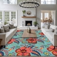 thumbnail image 3 of Non-Slip Rug Pad Rugs Abstract Ethnic Floral Texture Rectangle Area Rugs 5x7Ft Soft Carpet Pads for Living Room Kids Room, Vintage Turquoise Backdrop, 3 of 9