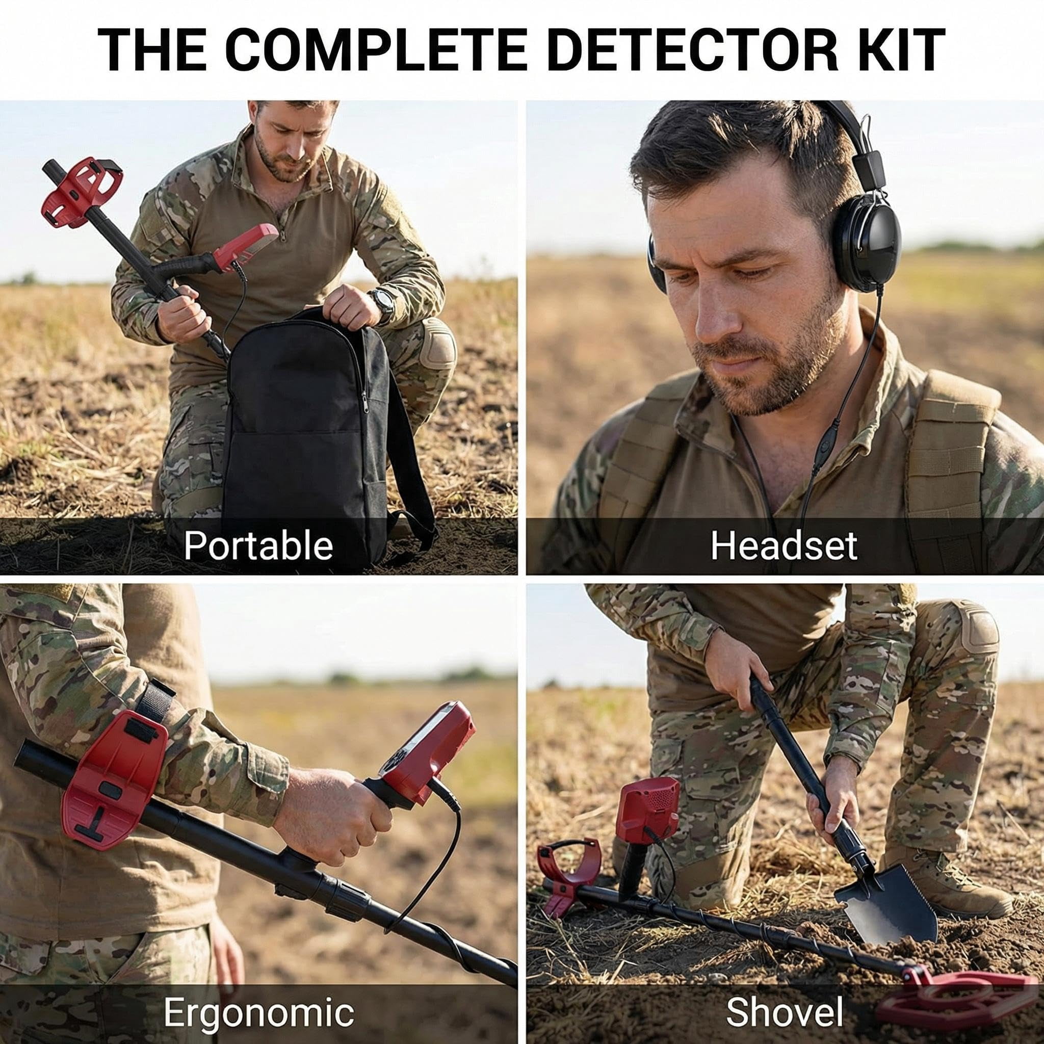 Towallmark Professional Metal Detector for Adults & Beginners, 4 Modes, 10" Waterproof Coil, LCD Display with Pinpoint, Lightweight for Gold, Coins, Jewelry Hunting, Red