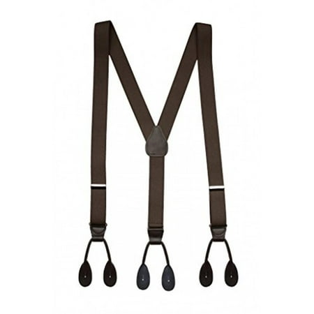 Floral Leather Suspenders - Hold'Em Suspender for Men Made in USA Y-Back Genuine Leather Trimmed button end tuxedo suspenders Many colors and designs - Brown (Regular, 46