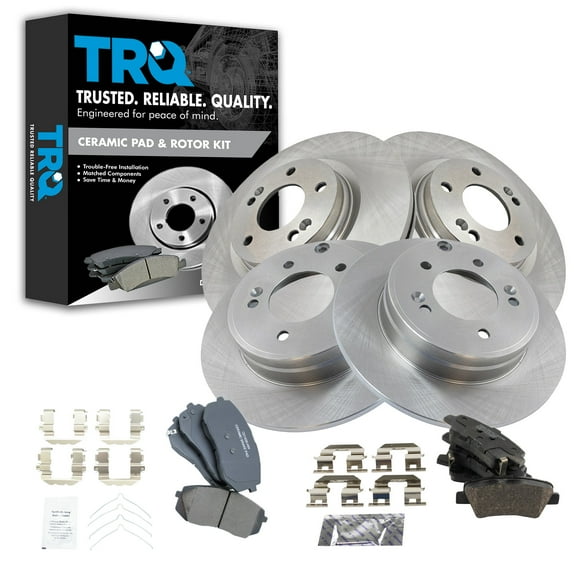 TRQ Front and Rear Brake Pad & Rotor Kit Brake Pads Brake Rotor Ceramic Fits Select 2018 Kia Optima