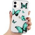 thumbnail image 1 of Girly Case Compatible with iPhone 12 Mini Case Cute Mint Green Butterfly Pattern Design Crystal Clear Girls Women Soft TPU Rubber Shockproof Anti-Scratch Protective Case Cover, 1 of 7